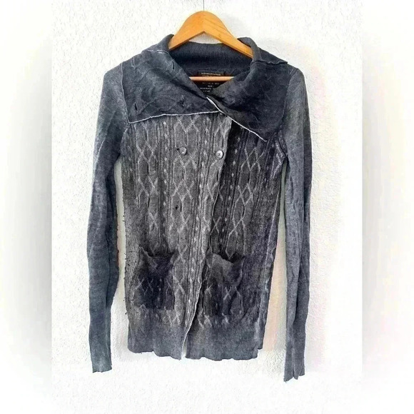 Allsaints womans long sleeve wide collar button up sweater size 10 charcoal grey - Picture 1 of 7